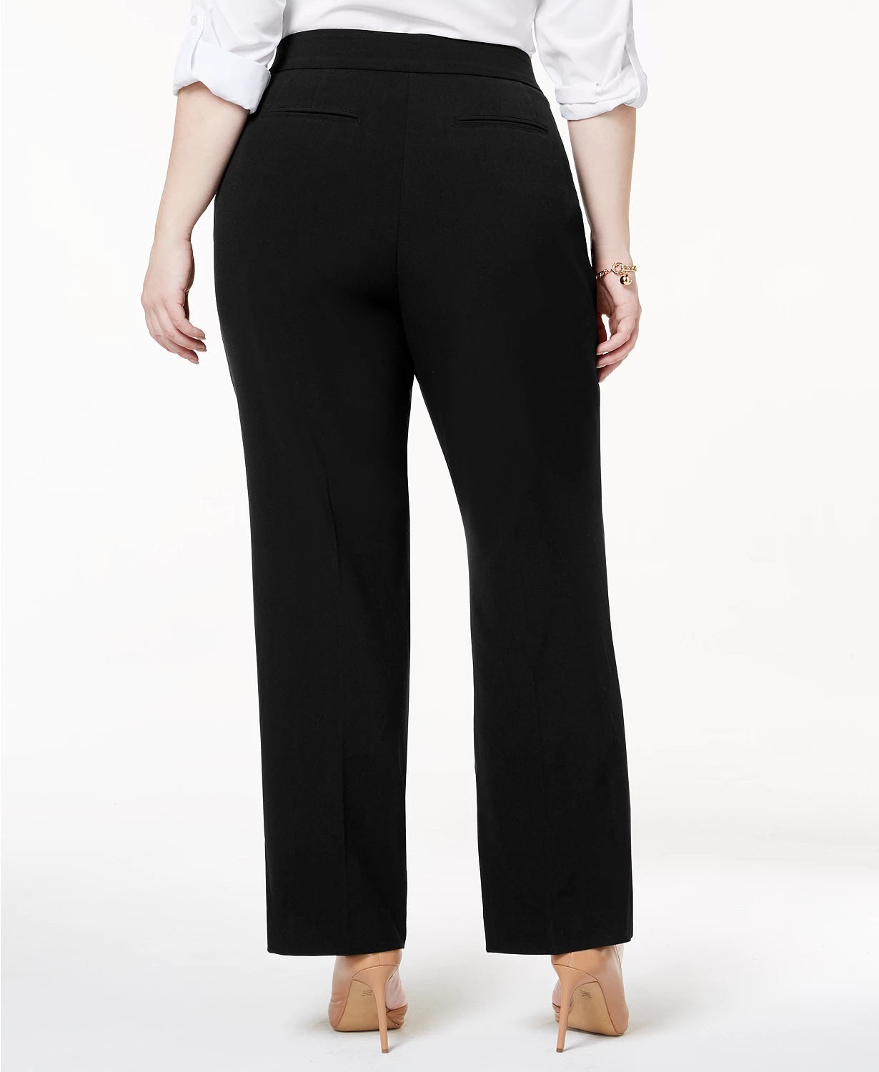 JM Collection Women's Curvy Fit Straight Leg Pants Black Size 18W