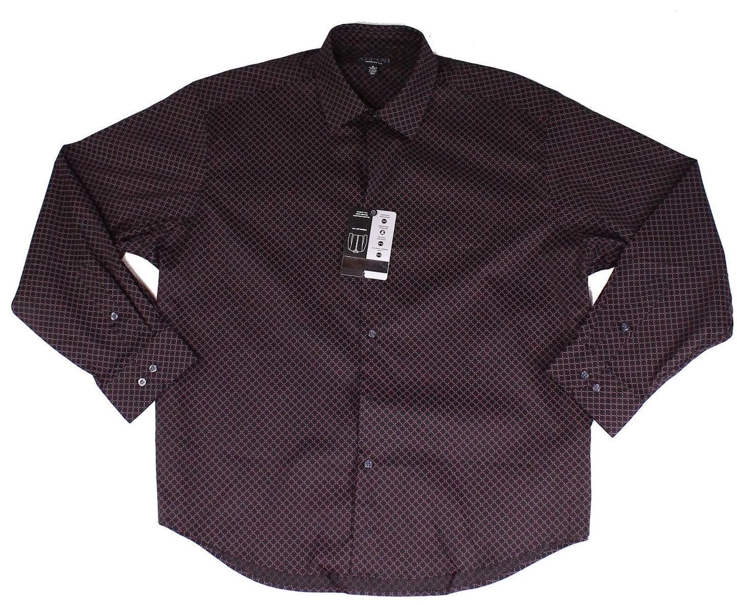 Alfani Men's Pattern Geometric Prints Collar Spread Dress Shirt Black Size 17.5X36-37