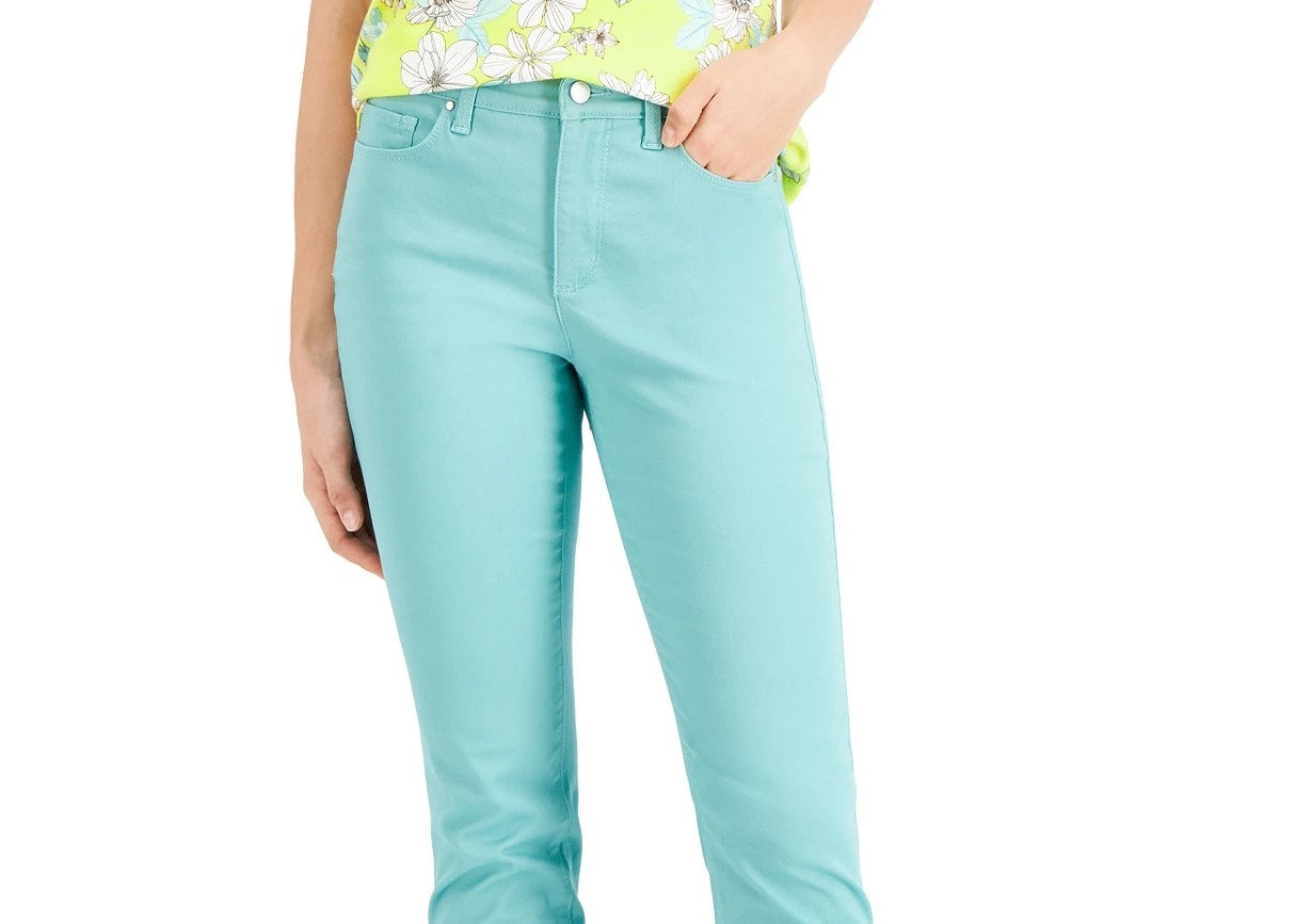 Charter Club Women's Lexington Tummy Control Straight-Leg Jeans Green Size 4
