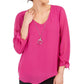 JM Collection Women's Asymmetrical Necklace Blouse Pink Size Small