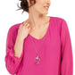 JM Collection Women's Asymmetrical Necklace Blouse Pink Size Small
