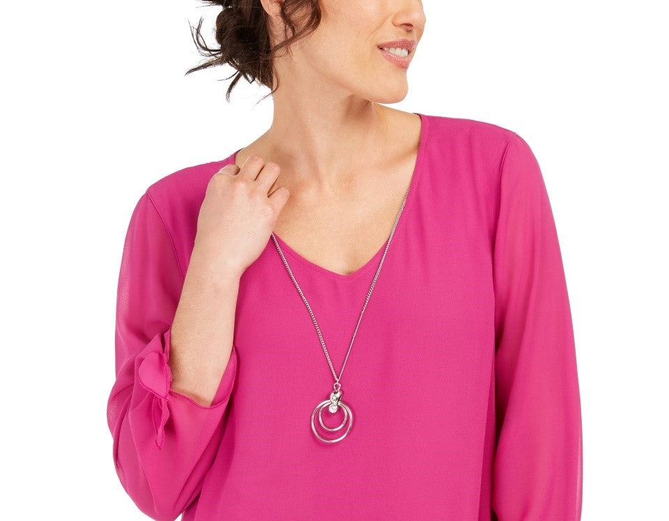 JM Collection Women's Asymmetrical Necklace Blouse Pink Size Small