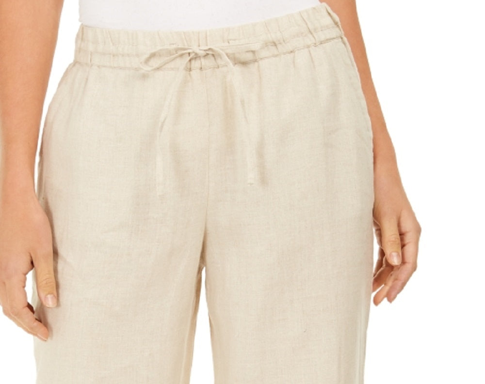 Charter Club Women's Linen Drawstring-Waist Pants  Brown Size Large