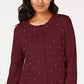 Charter Club Women's Imitation Pearl Embellished Button-Down Cardigan Wine Size Small