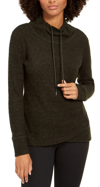 Ideology Women's Cowl Neck Fitness Sweatshirt Dark Green Size Medium