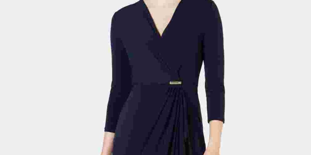 Charter Club Women's Hardware Faux Wrap Dress Blue Size Small