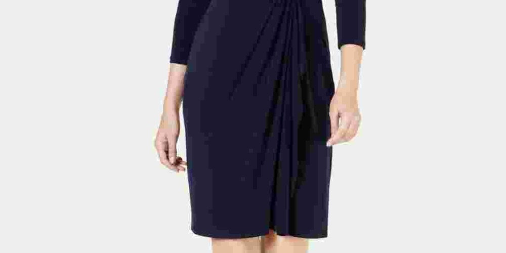 Charter Club Women's Hardware Faux Wrap Dress Blue Size Small