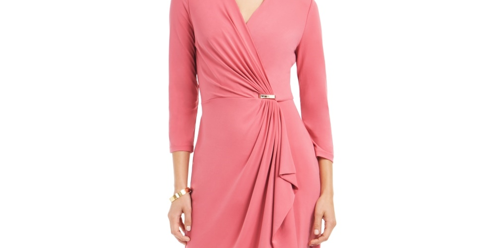 Charter Club Women's Hardware Faux Wrap Dress Pink Size Large