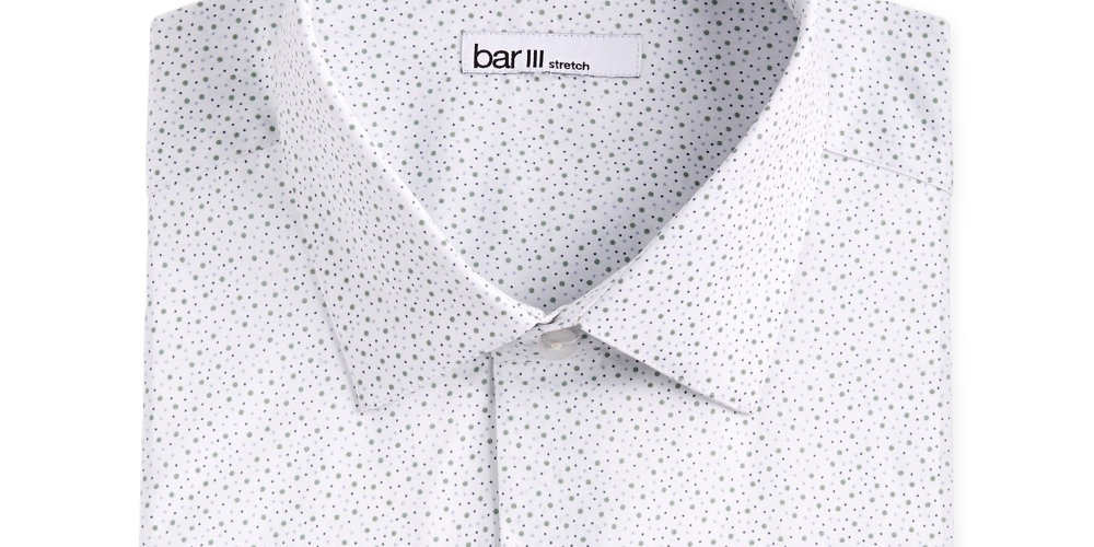 Bar III Men's Polka Dot Collared Semi Fitted Fit Stretch Dress Shirt White Size 14.5X32-33