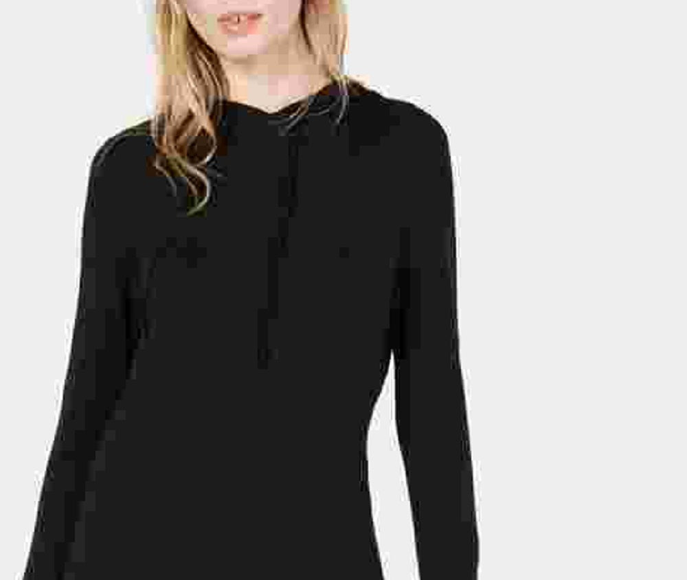 Bar III Women's Black Hooded Long Sleeve Crew Neck Tunic Sweater Black Size Small