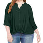 INC International Concepts Women's Plus Size Twist-Front Shirt Green Size 4X