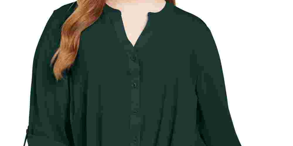 INC International Concepts Women's Plus Size Twist-Front Shirt Green Size 4X