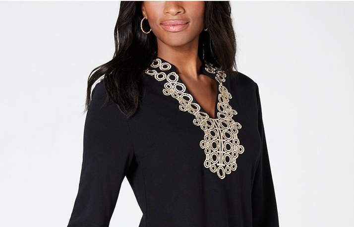 Charter Club Women's Lace Trim Tunic Top Black Size Medium