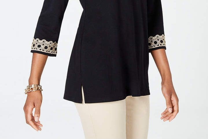 Charter Club Women's Lace Trim Tunic Top Black Size Medium