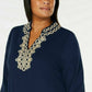Charter Club Women's Lace-Trim Tunic Top Blue Size Small