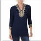 Charter Club Women's Lace Trim Tunic Top Blue Size X-Large