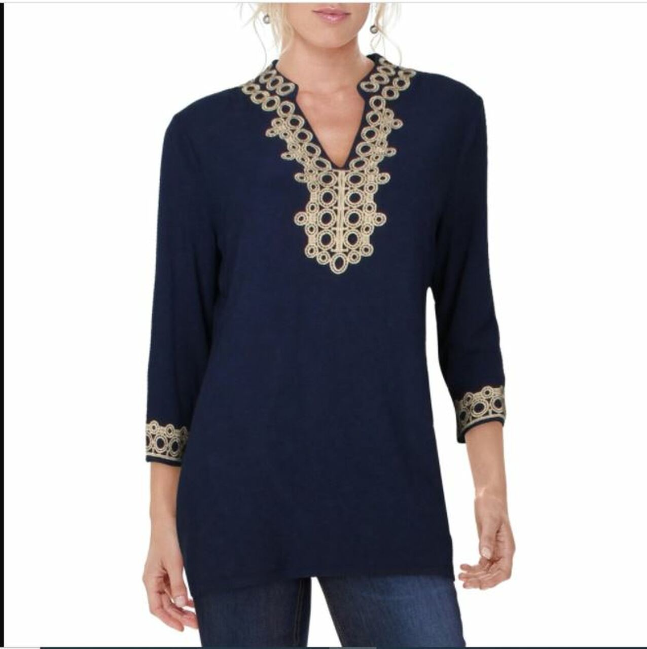 Charter Club Women's Lace Trim Tunic Top Blue Size X-Large