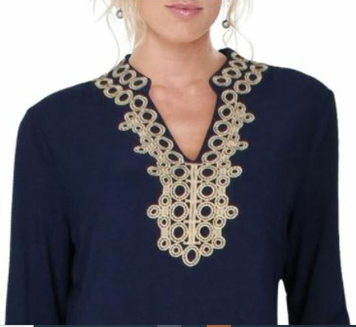Charter Club Women's Lace Trim Tunic Top Blue Size X-Large