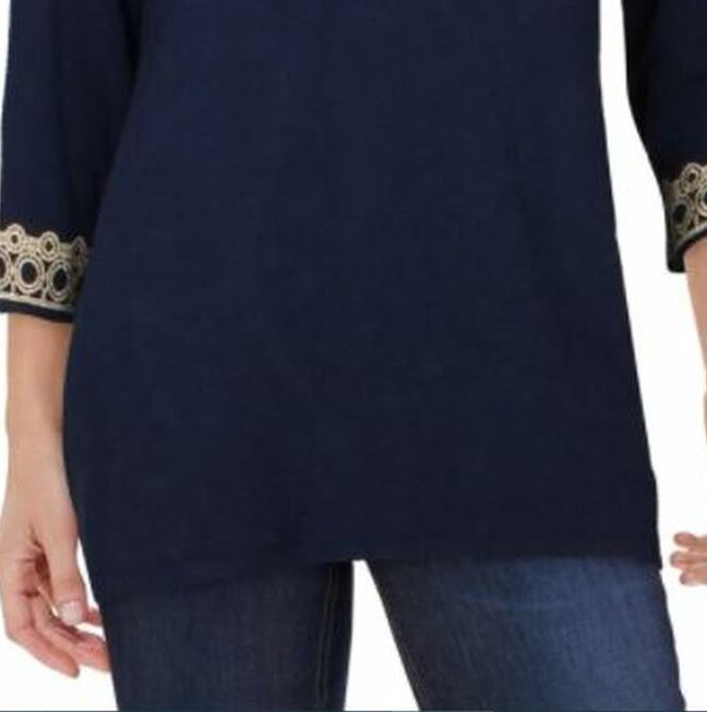 Charter Club Women's Lace Trim Tunic Top Blue Size X-Large