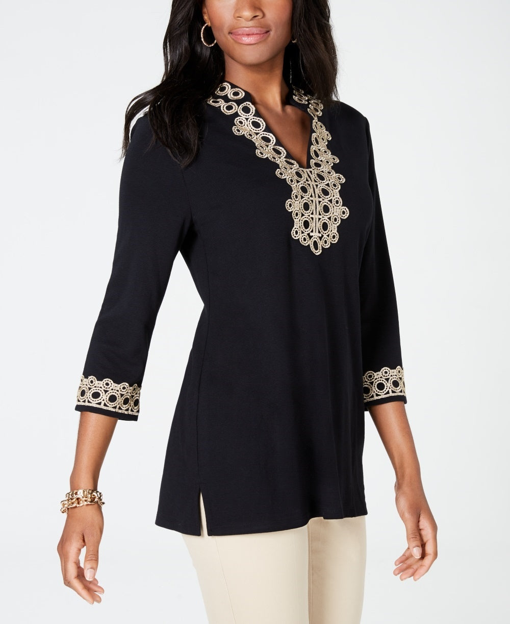 Charter Club Women's 3/4 Sleeve Textured Tunic White Size Petite Small