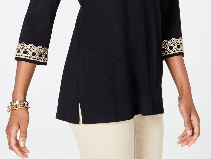Charter Club Women's 3/4 Sleeve Textured Tunic White Size Petite Small