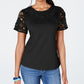 Charter Club Women's Cotton Lace Embellished T-Shirt  Black Size Medium