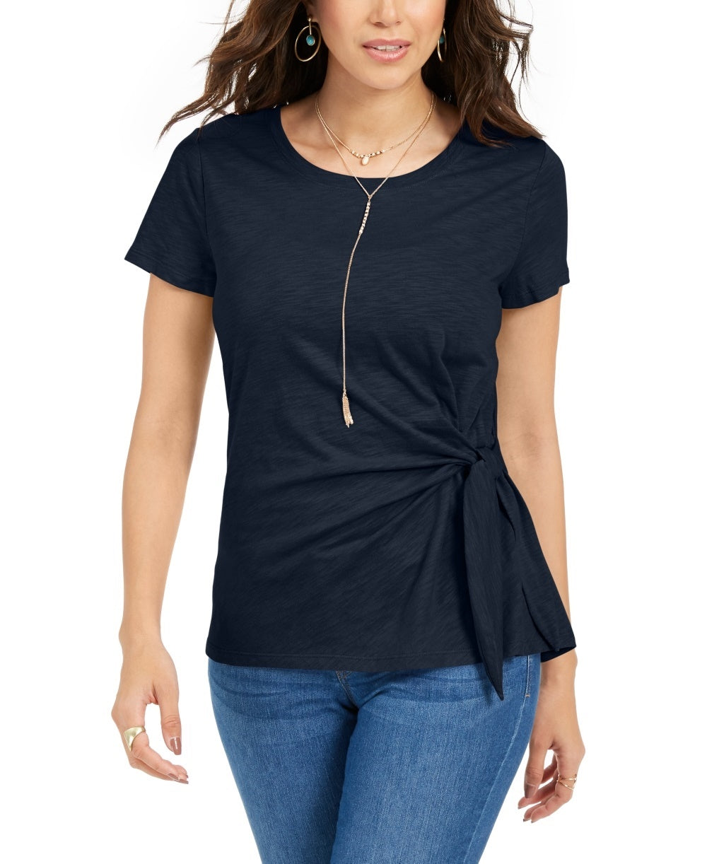Style & Co Women's Side Tie Top Navy Size Small