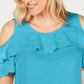 JM Collection Women's  Ruffled Off-The-Shoulder Top  Blue Size Large