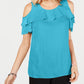 JM Collection Women's Ruffled Off The Shoulder Top Blue Size Medium