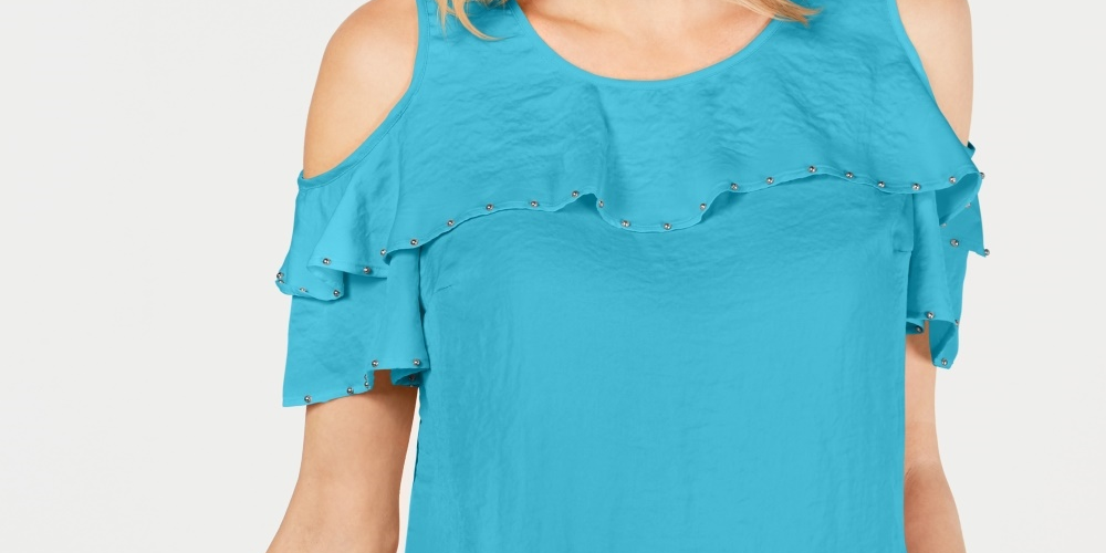 JM Collection Women's Ruffled Off The Shoulder Top Blue Size Medium