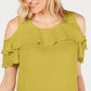 JM Collection Women's Ruffled Off-The-Shoulder Top  Green Size Large