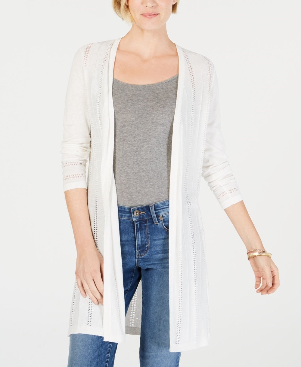 Charter Club Women's Pointelle Duster Cardigan White Size Petite Medium