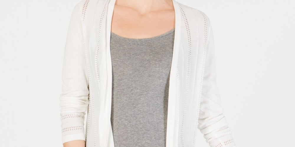 Charter Club Women's Pointelle Duster Cardigan White Size Petite Medium