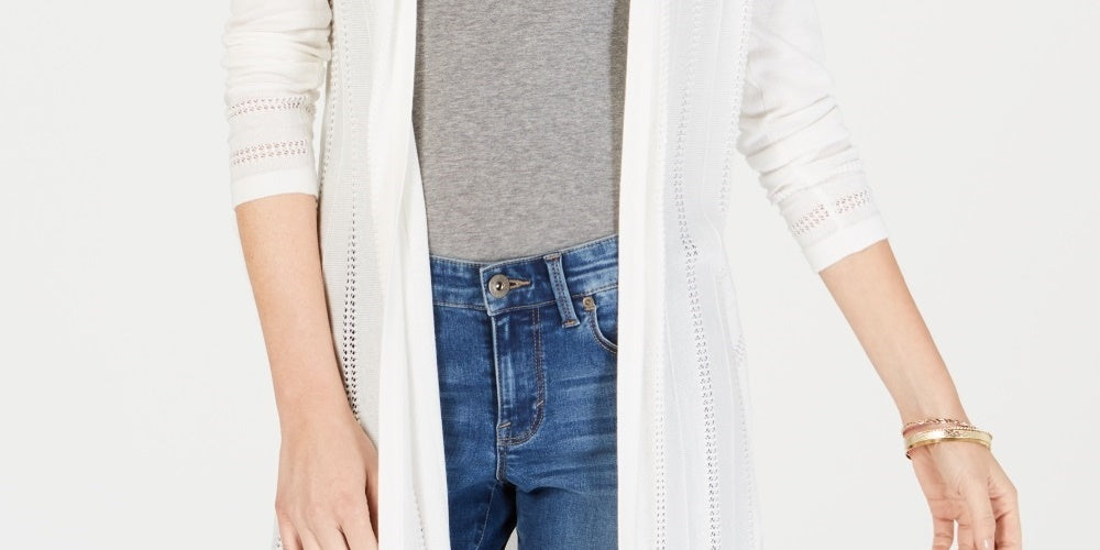 Charter Club Women's Pointelle Duster Cardigan White Size Petite Medium