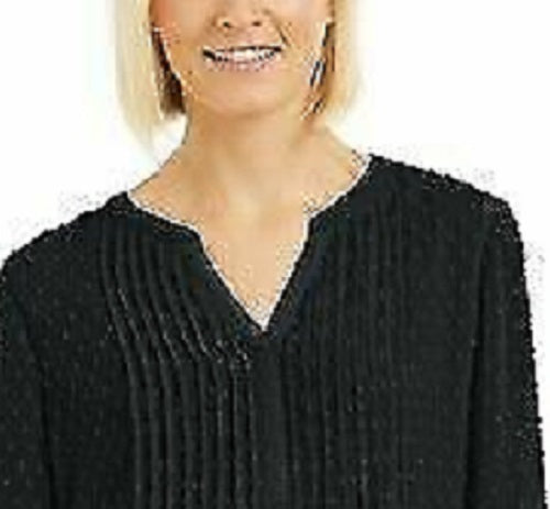 Charter Club Women's Double-Ruffle Textured Pintuck Top Black Size X-Small