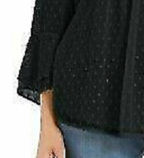 Charter Club Women's Double-Ruffle Textured Pintuck Top Black Size X-Small