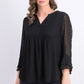 Charter Club Women's Double-Ruffle Textured Pintuck Top Black Size XX Large