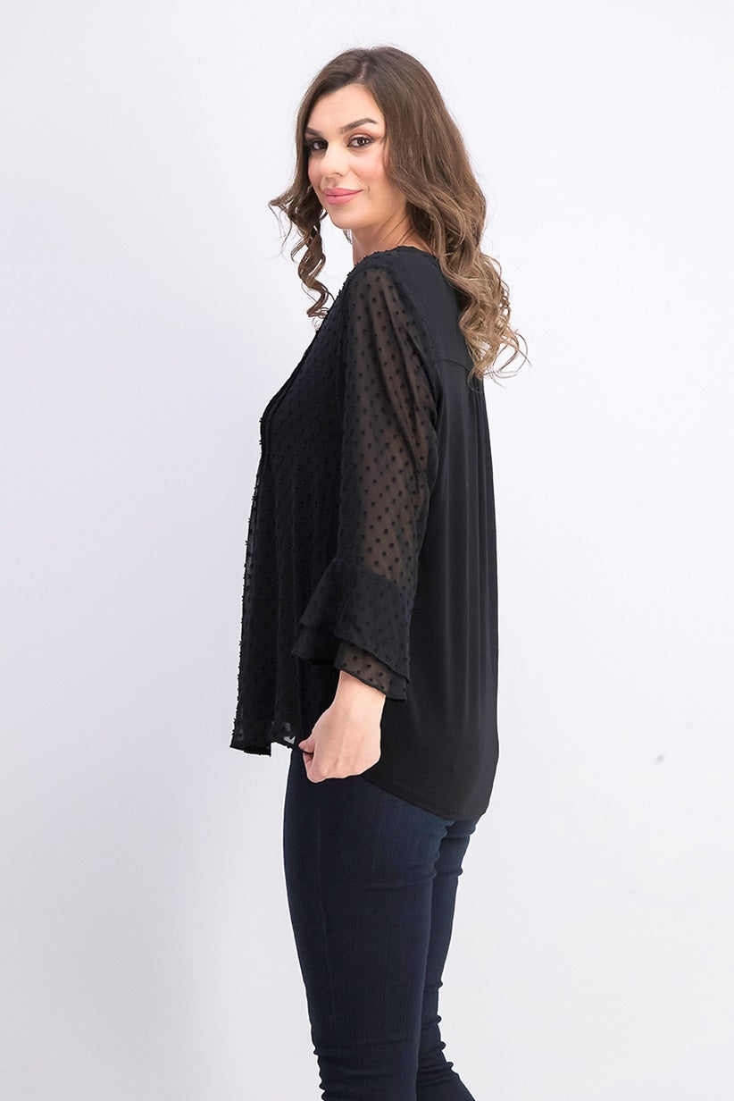 Charter Club Women's Double-Ruffle Textured Pintuck Top Black Size XX Large