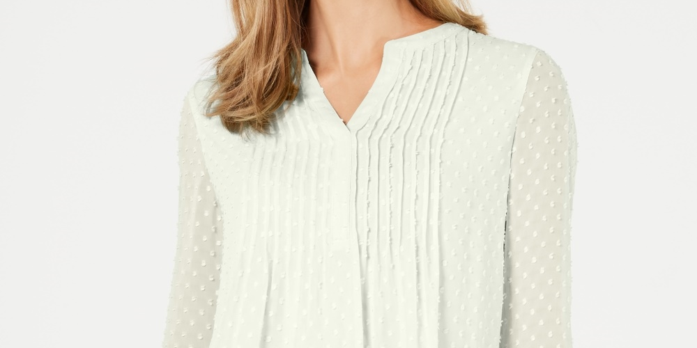 Charter Club Women's Double Ruffle Textured Pintuck Top White Size XX-Large