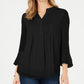 Charter Club Women's Petite Double-Ruffle Textured Pintuck Top Black Size Medium