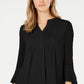 Charter Club Women's Petite Double-Ruffle Textured Pintuck Top Black Size Medium