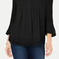 Charter Club Women's Petite Double-Ruffle Textured Pintuck Top Black Size Medium