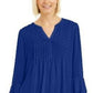 Charter Club Women's Petite Double-Ruffle Textured Pintuck Top Blue Size Petite