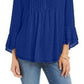 Charter Club Women's Petite Double-Ruffle Textured Pintuck Top Blue Size Petite