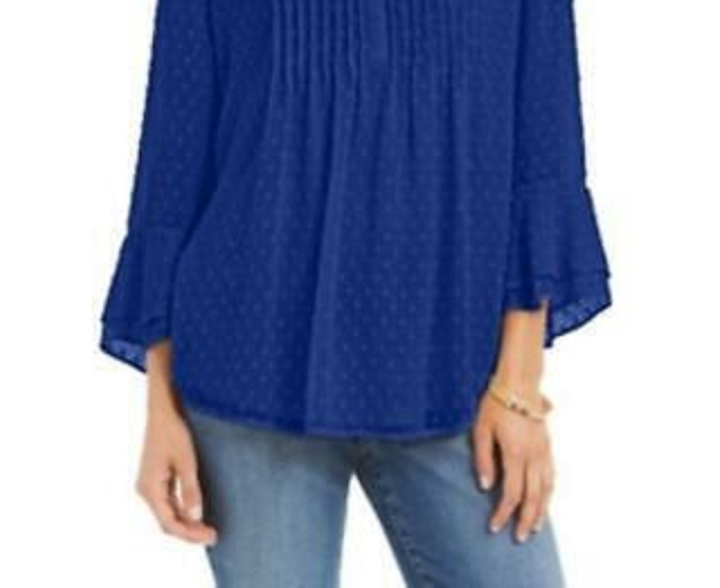 Charter Club Women's Petite Double-Ruffle Textured Pintuck Top Blue Size Petite