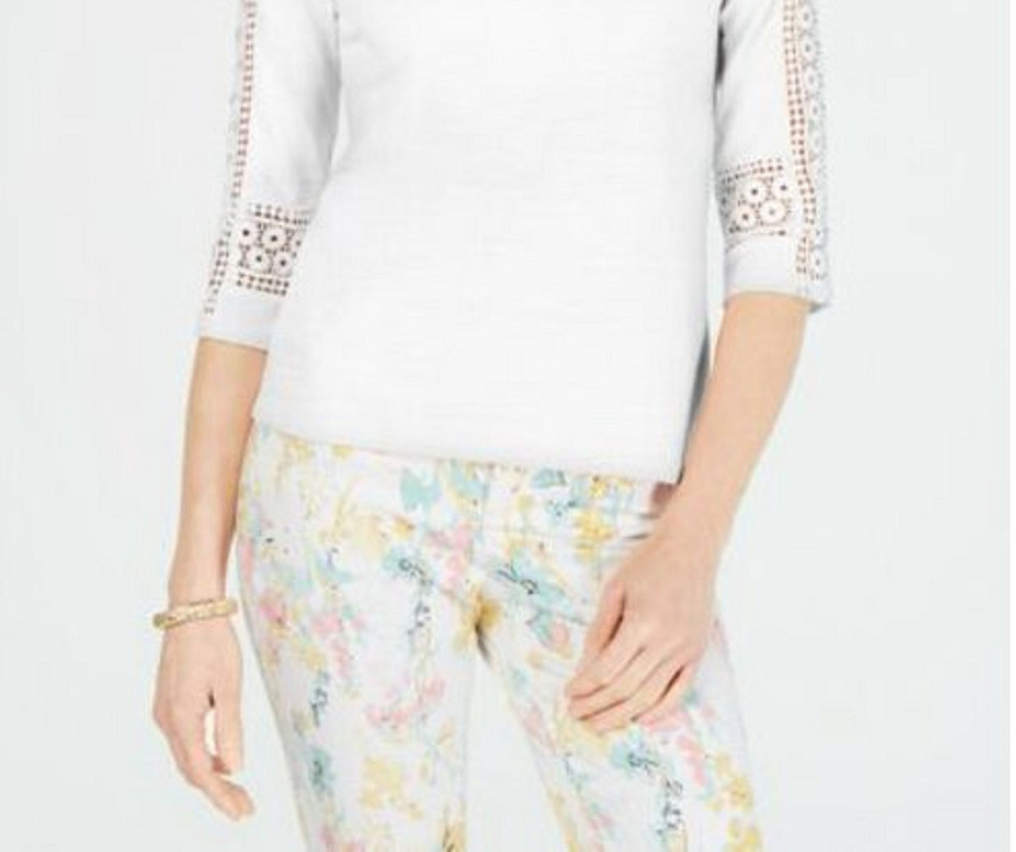 Charter Club Women's Crochet-Inset Top White Size Large