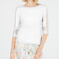 Charter Club Women's Crochet Inset Top White Size X-Small