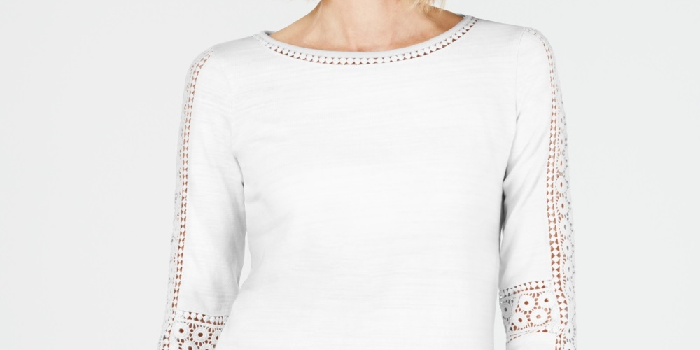 Charter Club Women's Crochet Inset Top White Size X-Small