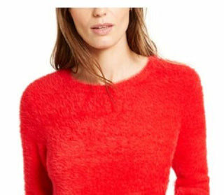 Bar III Women's Eyelash-Finish Sweater Red Size Large
