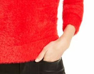 Bar III Women's Eyelash-Finish Sweater Red Size Large
